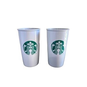 Starbucks Set of 2 Mermaid Ceramic 12oz Menu Travel Mug no lids